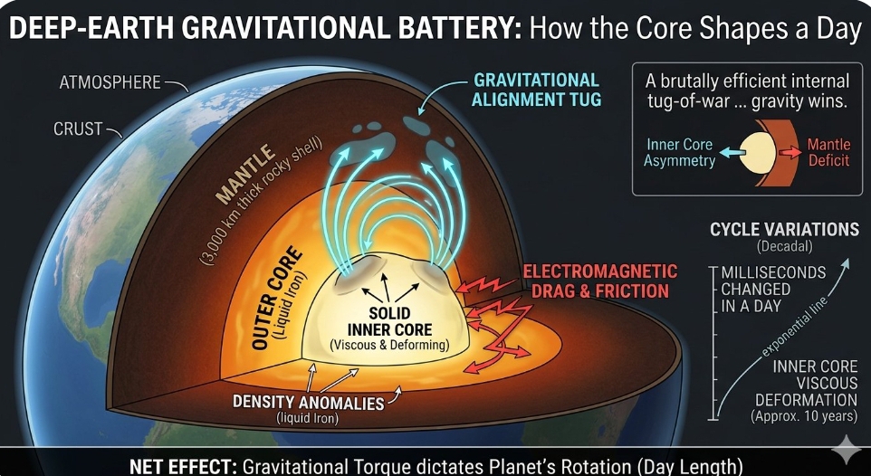 Deep-Earth Gravitational Battle Reshapes Global Timekeeping as Planets Core Changes Shape