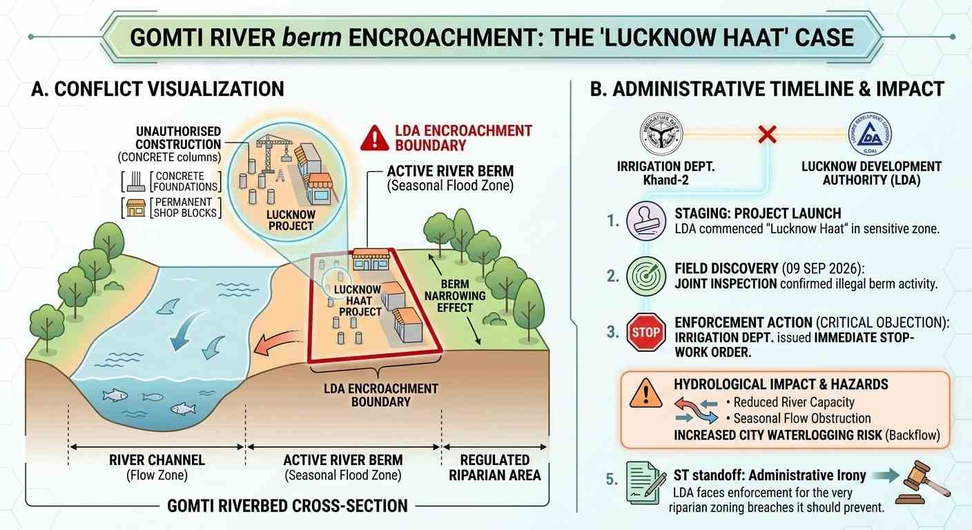 Irrigation Department Flags Unauthorised LDA Construction on Critical Gomti River Berm