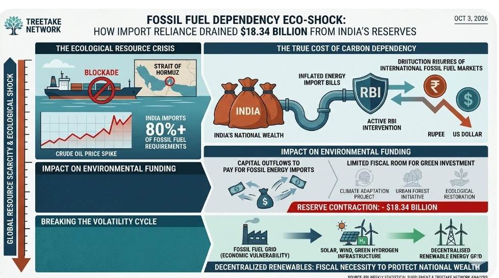 FOSSIL FUEL DEPENDENCY ECO-SHOCK DRAINS 18.34 BILLION DOLLARS FROM INDIAS RESERVES