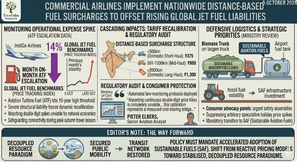 Commercial airlines implement nationwide distance-based fuel surcharges to offset rising global jet fuel liabilities