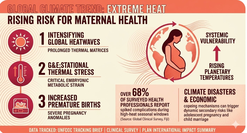 Global climate frameworks draw stark correlations between intensifying extreme heatwaves and rising maternal complications