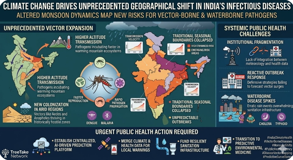 Climate change alters monsoon dynamics and drives unprecedented geographical shift in Indias infectious disease vectors