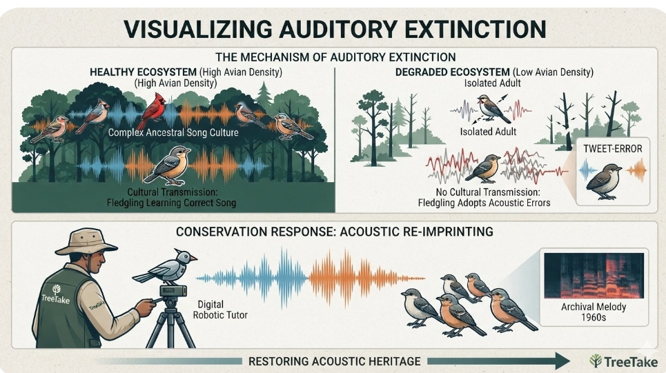 Global forest degradation triggers hidden cultural crisis as avian songbooks face auditory extinction