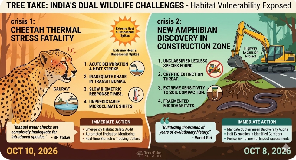 Dual ecological crises strike fragile sanctuaries as cheetah death and new species discovery expose extreme habitat vulnerabilities