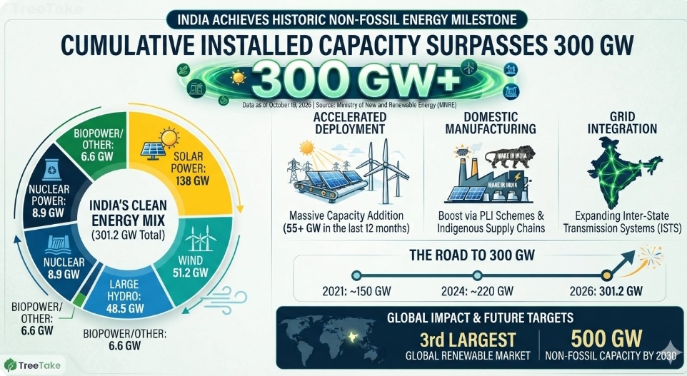 India Breaches Milestone of 300 GW Installed Non-Fossil Fuel Power Capacity