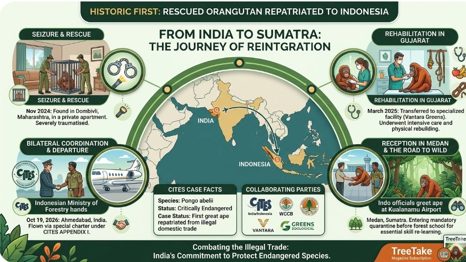 Rescued Endangered Orangutan Successfully Repatriated From India to Indonesia