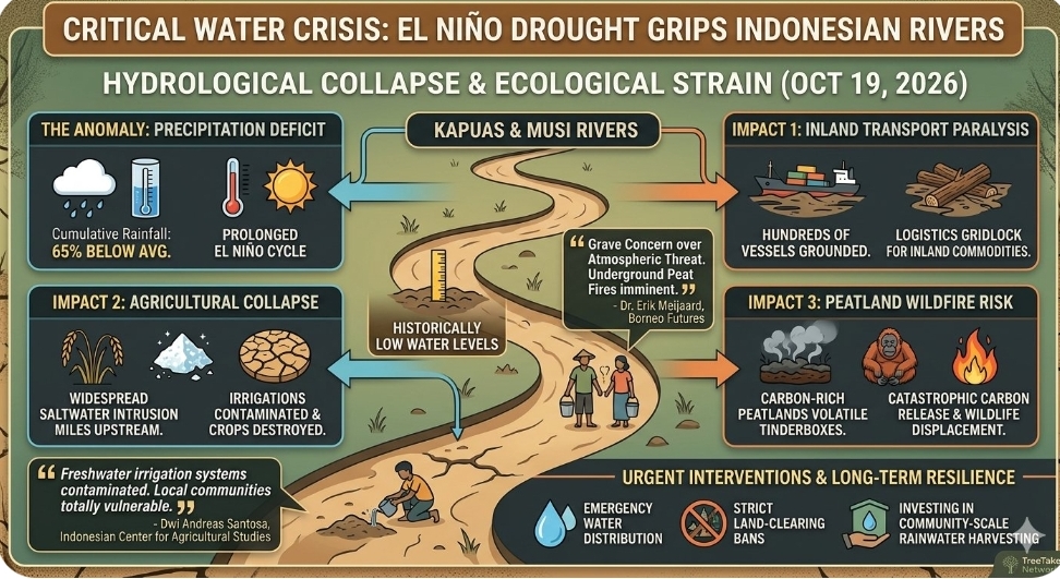 Escalating El Niño Drought Triggers Critical Low Water Crisis Across Indonesian River Systems