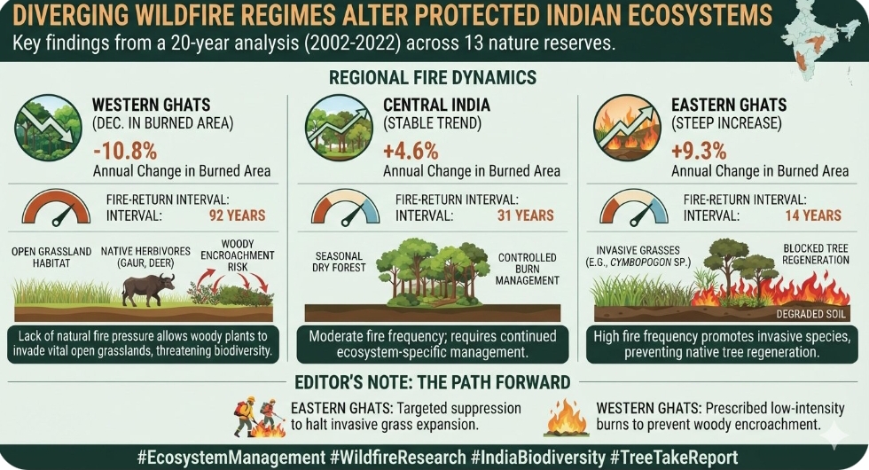 Diverging wildfire regimes alter the core composition of protected Indian forest ecosystems