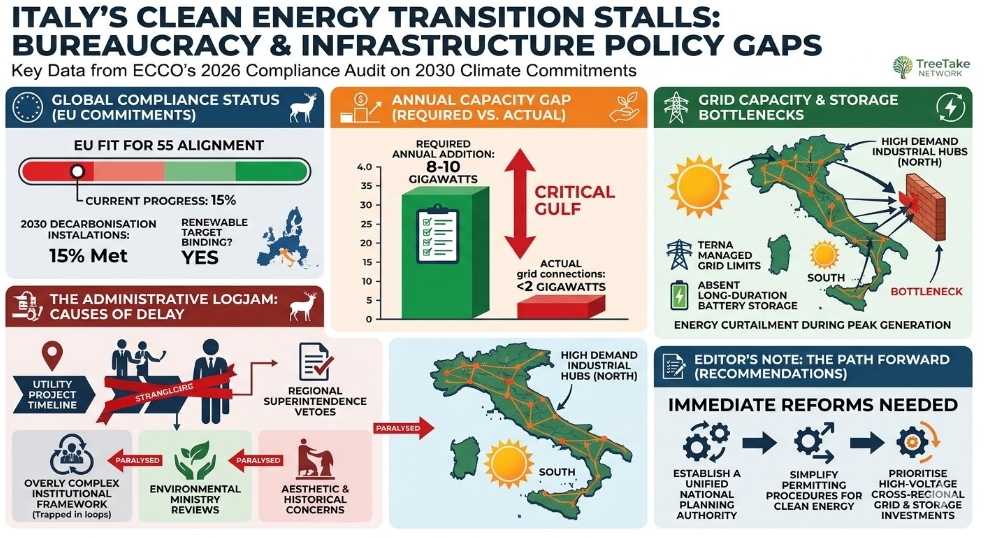 Bureaucratic friction and policy gaps stall Italys progress toward binding climate transition targets