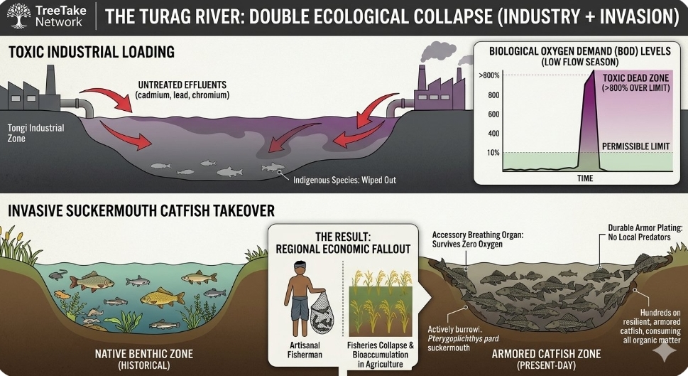 Industrial effluents and invasive catfish push Turag River to the brink of ecological collapse