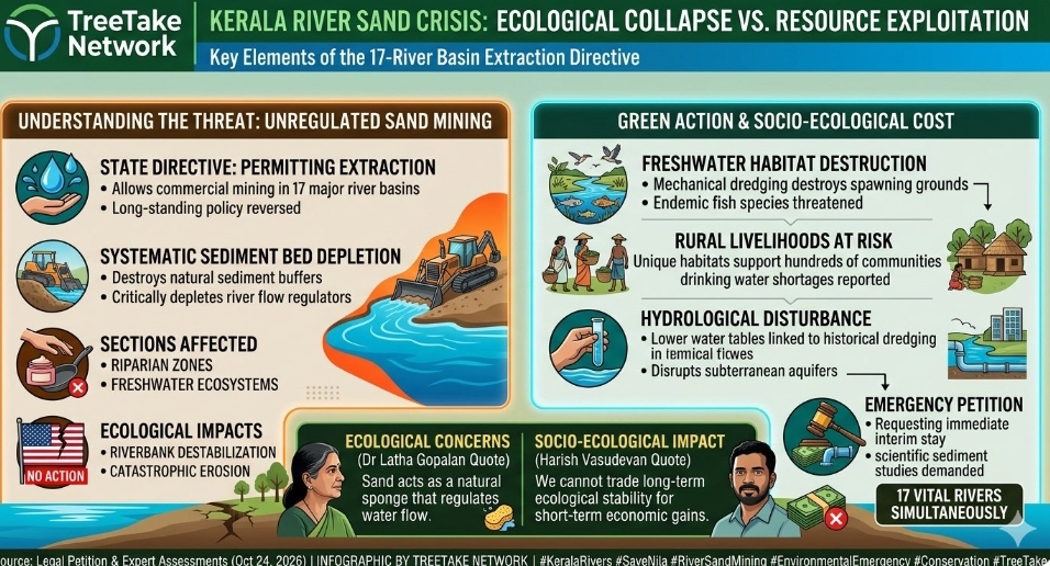 Local green groups petition against Kerala state directive permitting legal sand extraction across major rivers