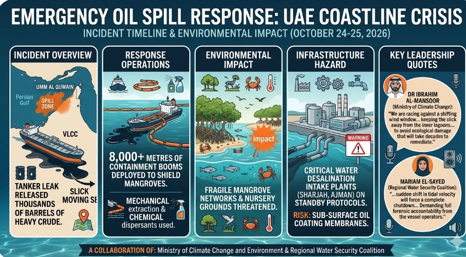Emergency containment operations intensify off United Arab Emirates coast following major tanker oil spill
