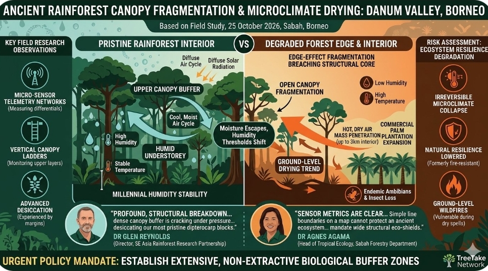 Ancient rainforest canopy fragmentation in Danum Valley triggers severe understorey microclimate drying