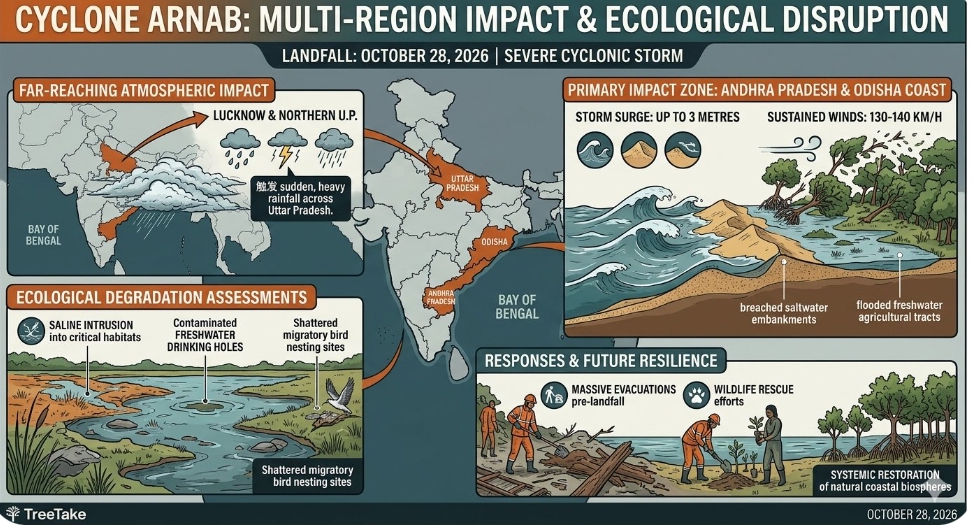 Severe Cyclonic Storm Arnab Battered Indian Coastlines Triggering Extensive Ecological Disruptions and Widespread Northern Rainfall