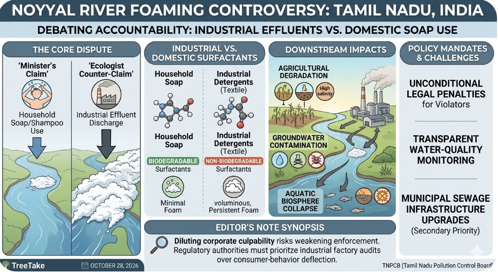 Tamil Nadu Environment Minister Sparks Outrage Over Household Product Blame for Noyyal River Foaming