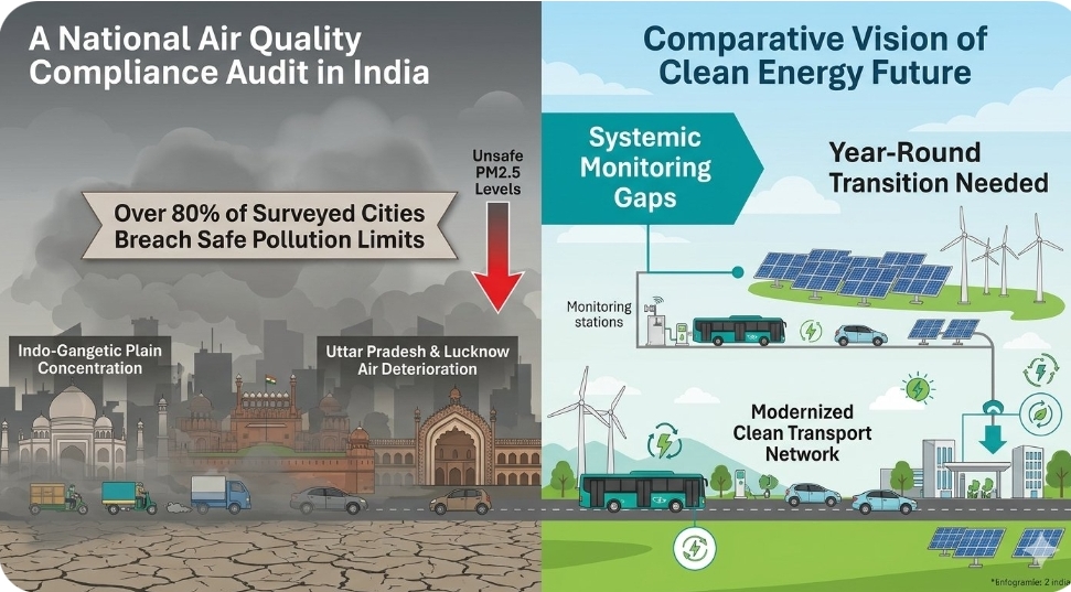 National air audit reveals over 80% of surveyed Indian cities breach safe pollution limits